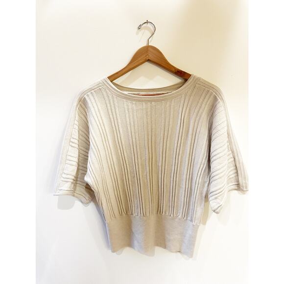 NWOT Club Monaco 100% Wool Cream Ribbed Knit Structured Dolman Sleeve Sweater SP - Picture 3 of 8
